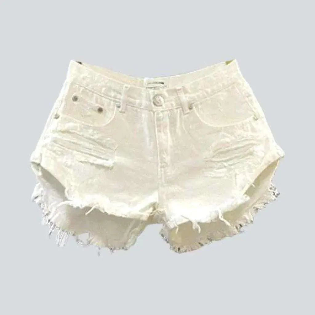 Heavy distressed women's denim shorts