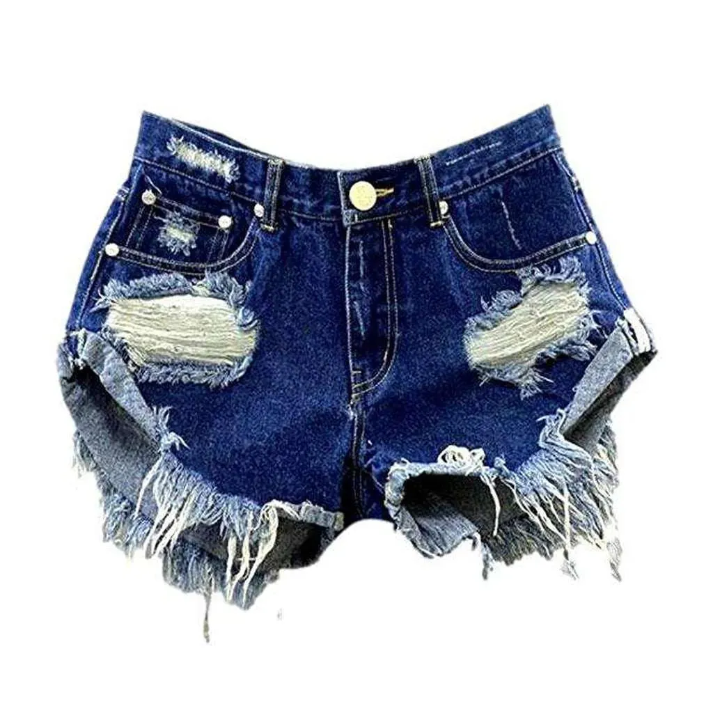 Heavy distressed women's denim shorts