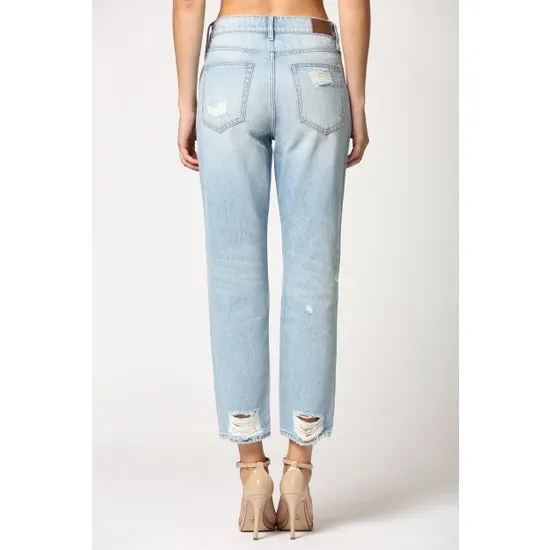 High Rise Classic Straight Leg Distressed Jeans