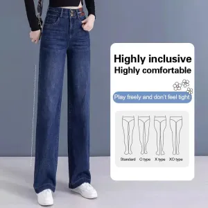 High Waisted Double Breasted Straight Wide-Leg Jeans