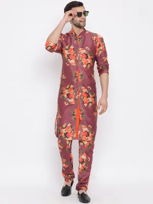 Jashvi Purple Floral Printed Kurta Pyjama Set With Leharia Border