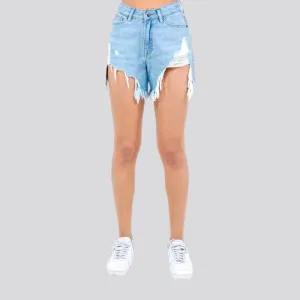 Light-wash straight denim shorts