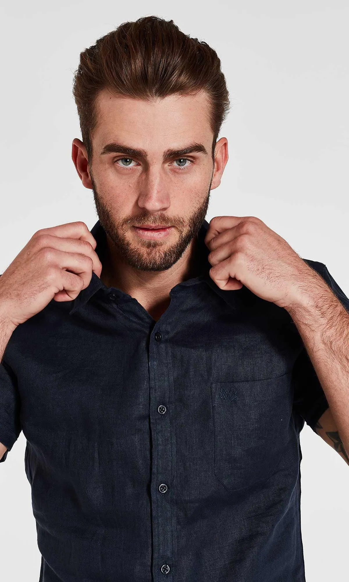 Linen Shirt Short Sleeve Navy