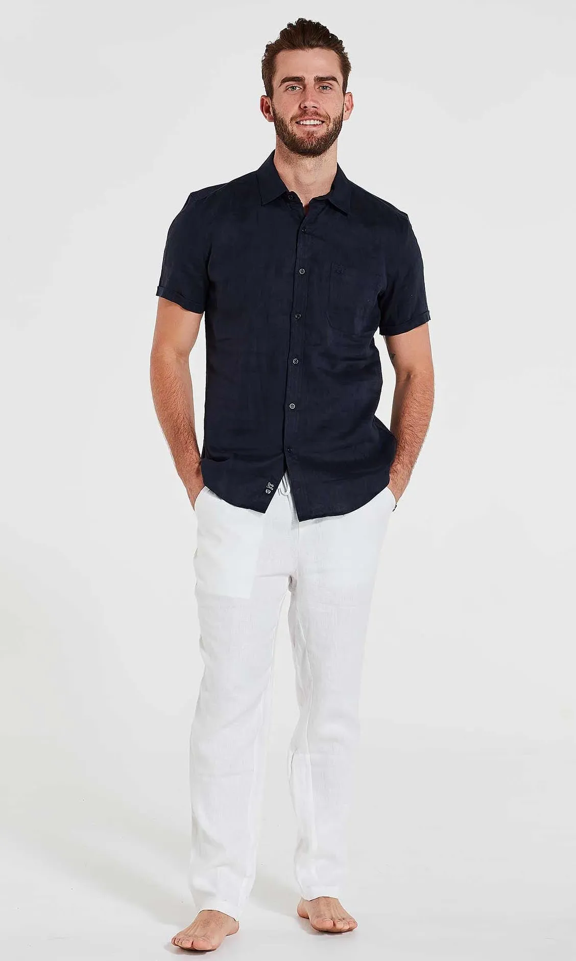 Linen Shirt Short Sleeve Navy