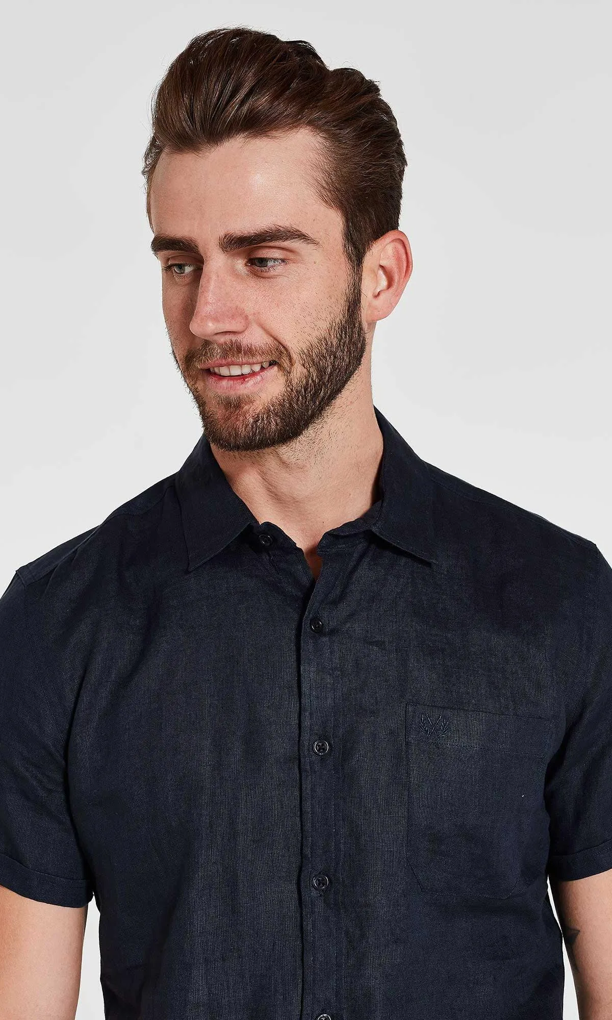 Linen Shirt Short Sleeve Navy