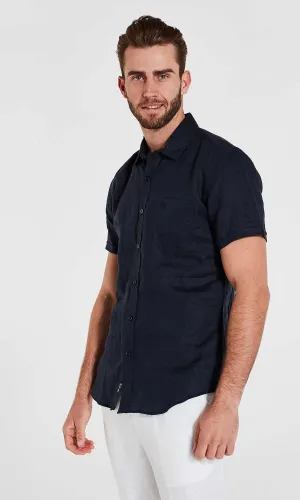 Linen Shirt Short Sleeve Navy