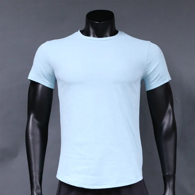 Men Running T-Shirts Clothes Gym Fitness Workout Jogging Short Sleeve Tops Quick Dry Breathable Wicking Rash Guard