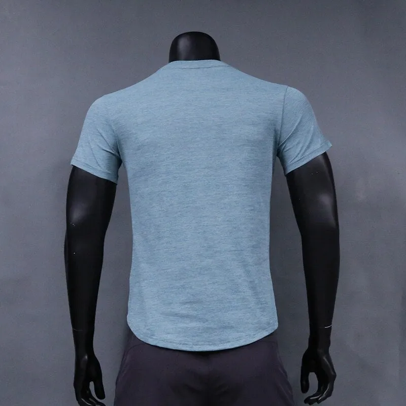 Men Running T-Shirts Clothes Gym Fitness Workout Jogging Short Sleeve Tops Quick Dry Breathable Wicking Rash Guard