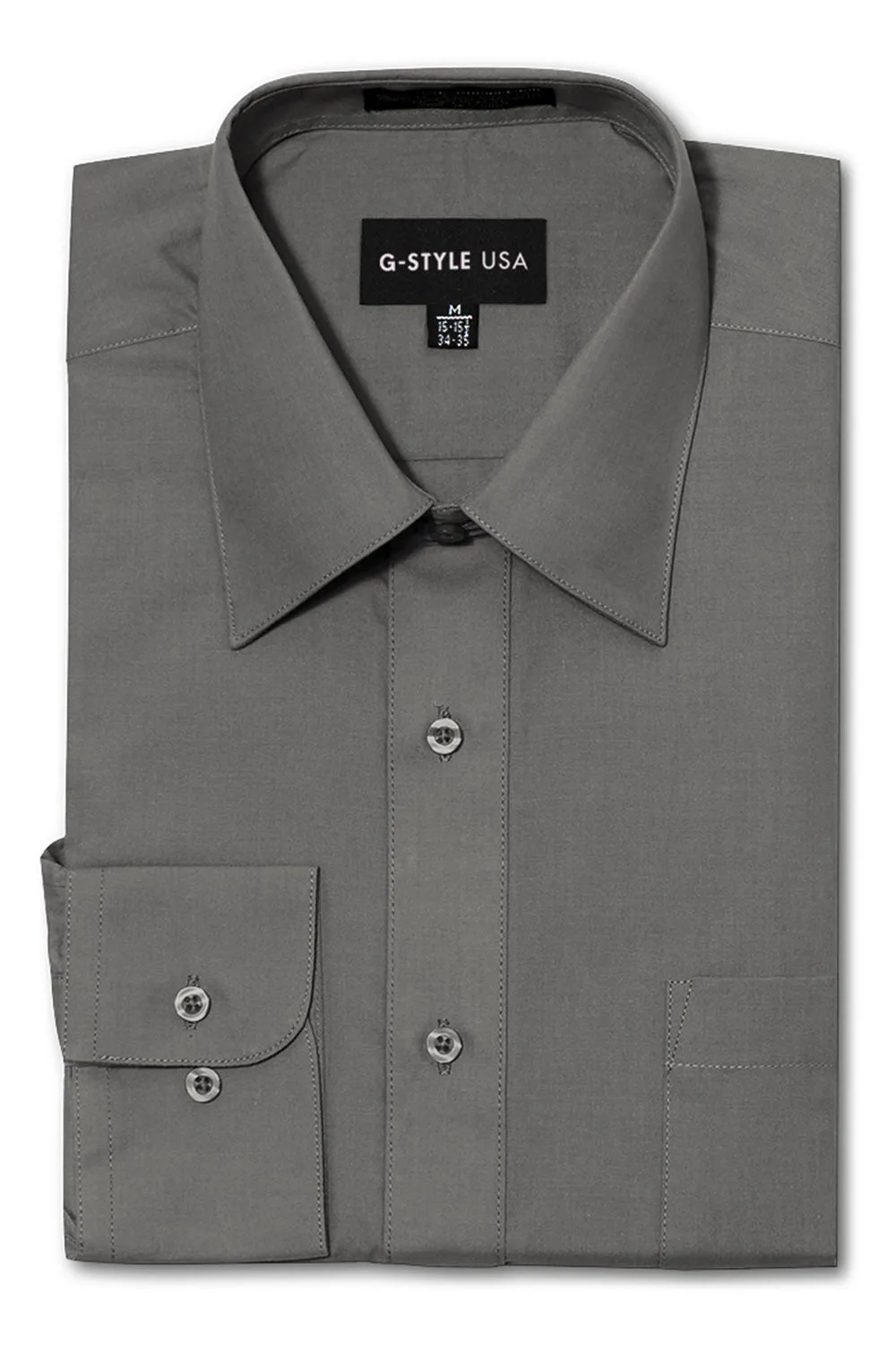 Men's Basic Solid Color Button Up Dress Shirt (Charcoal)