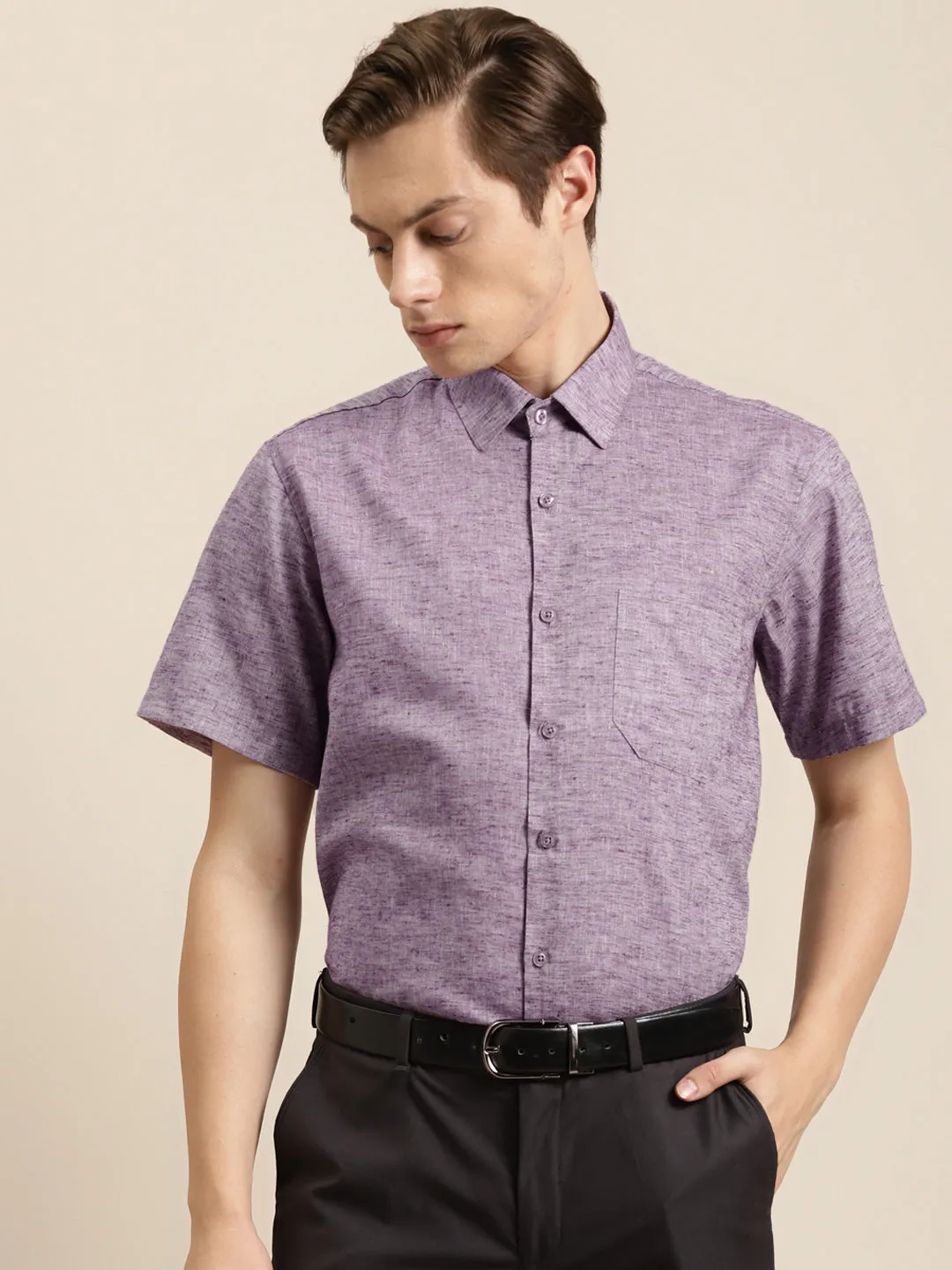 Men's Cotton Blend Purple Classic Formal Shirt - Sojanya