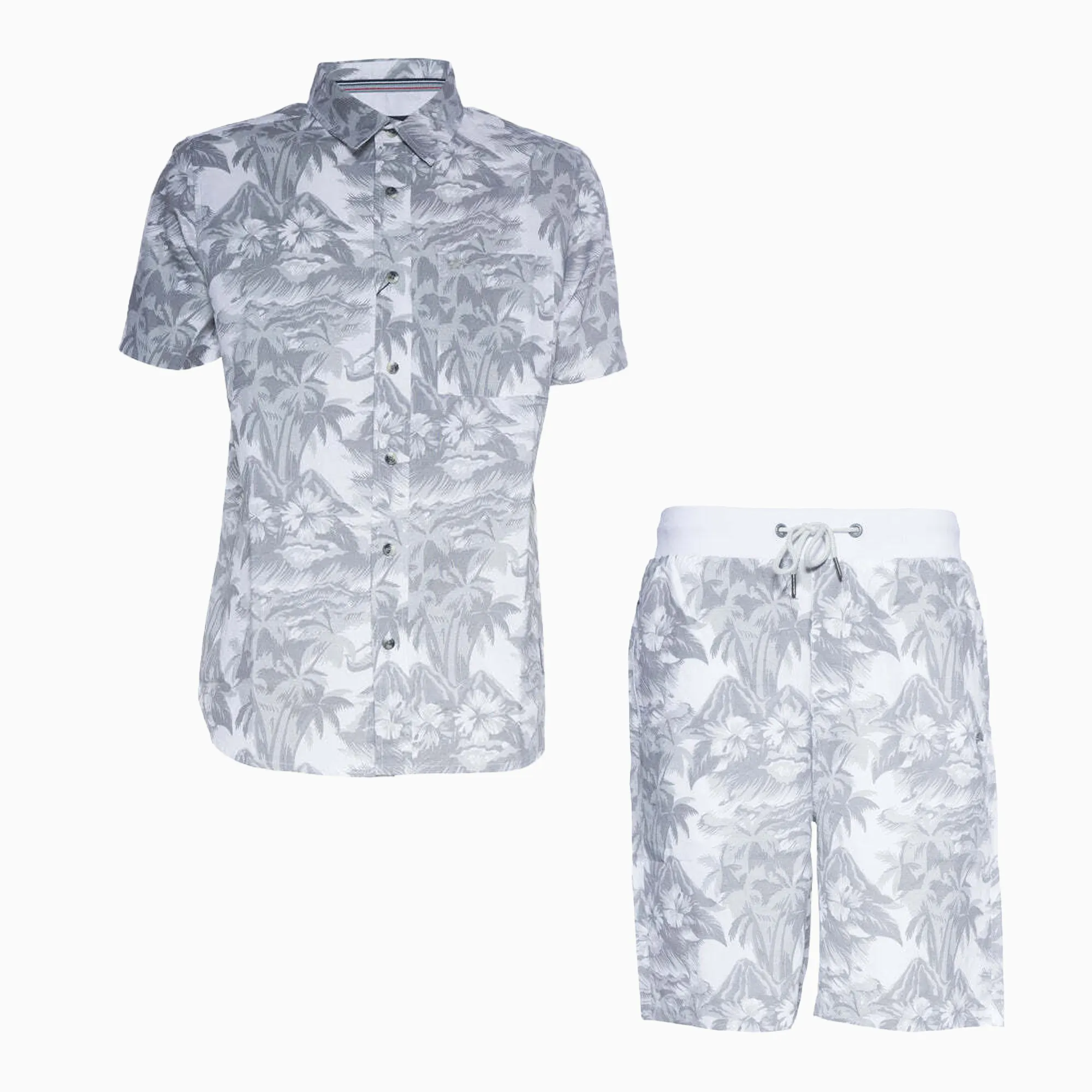 Men's Printed Linen Shirt And Shorts Outfit