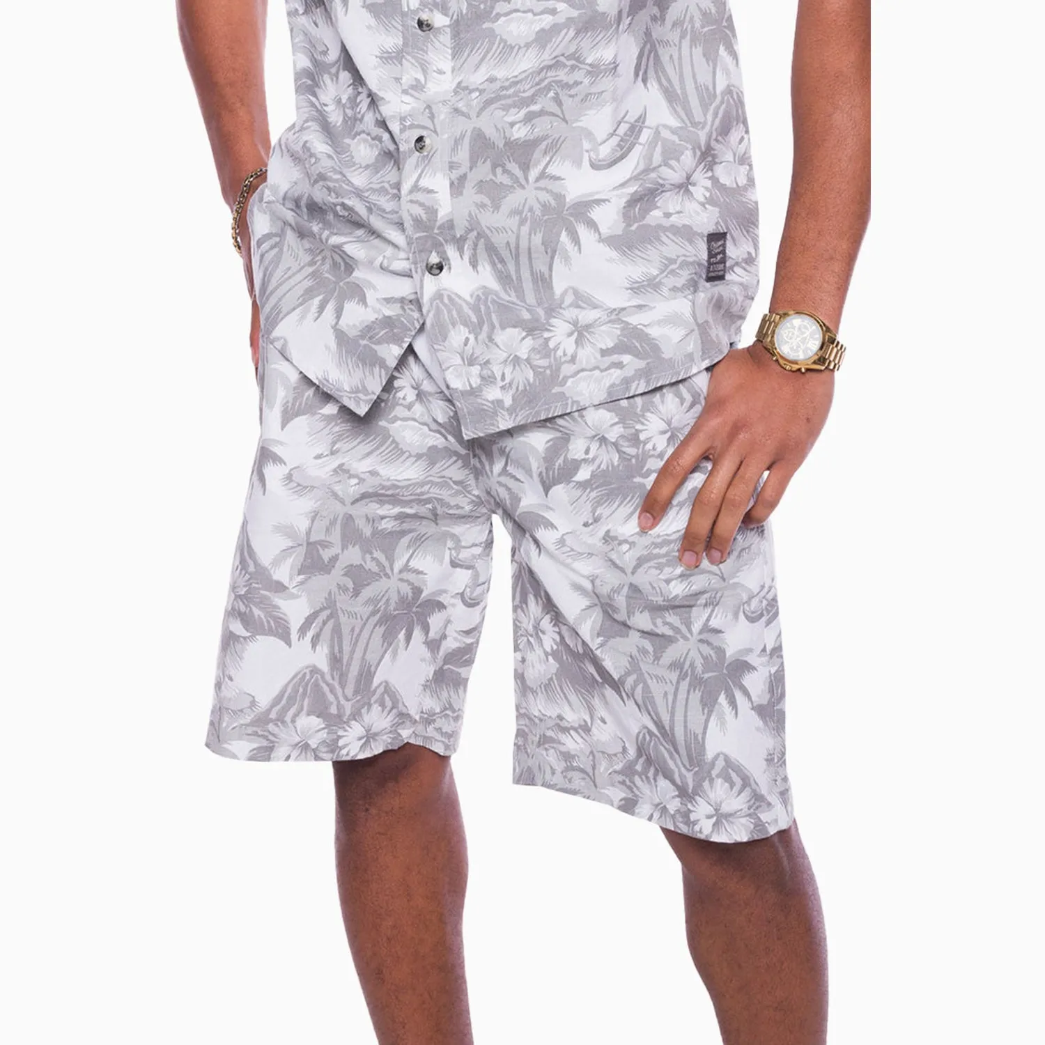 Men's Printed Linen Shirt And Shorts Outfit