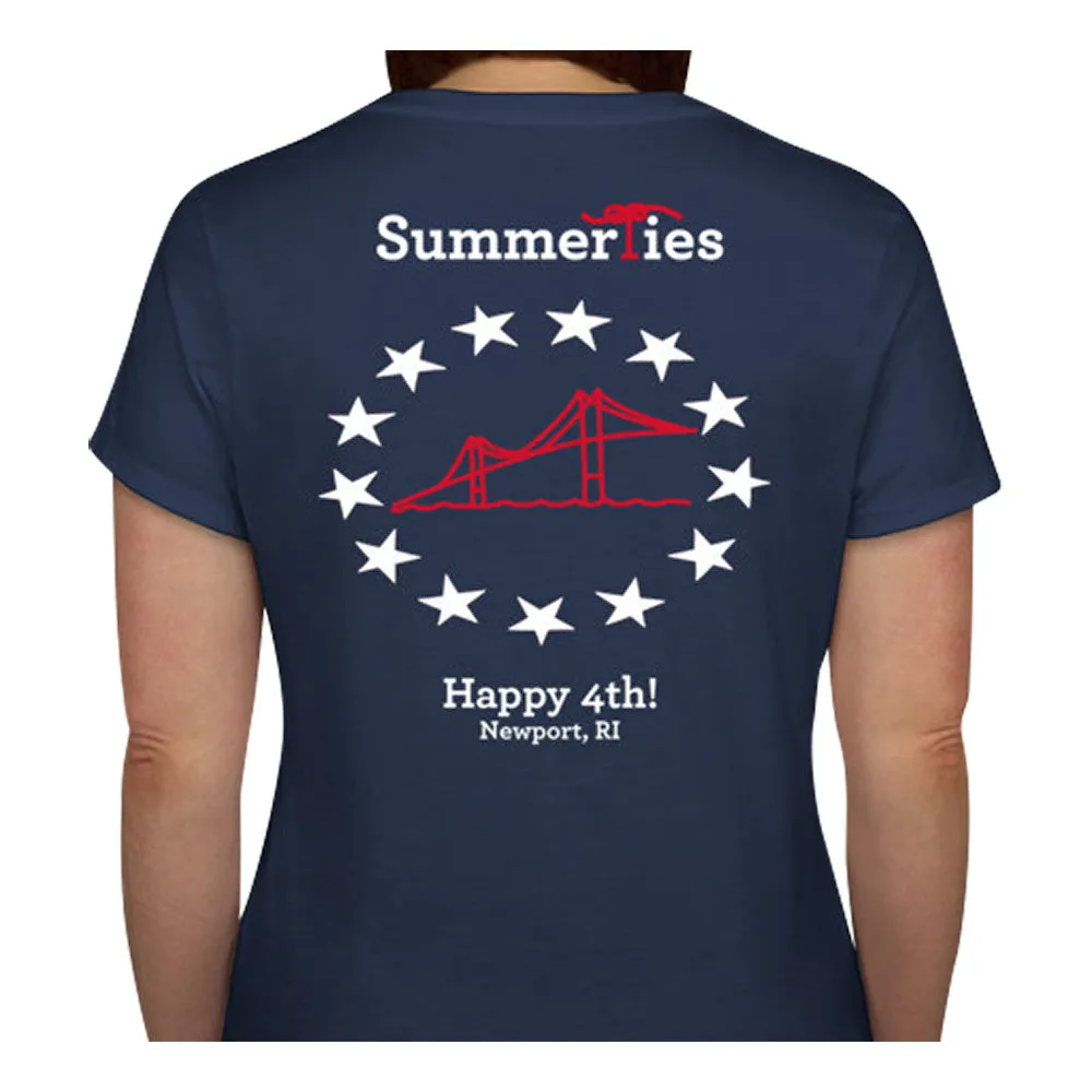 Newport Bridge 4th of July T-Shirt - Ladies V-Neck Short Sleeve