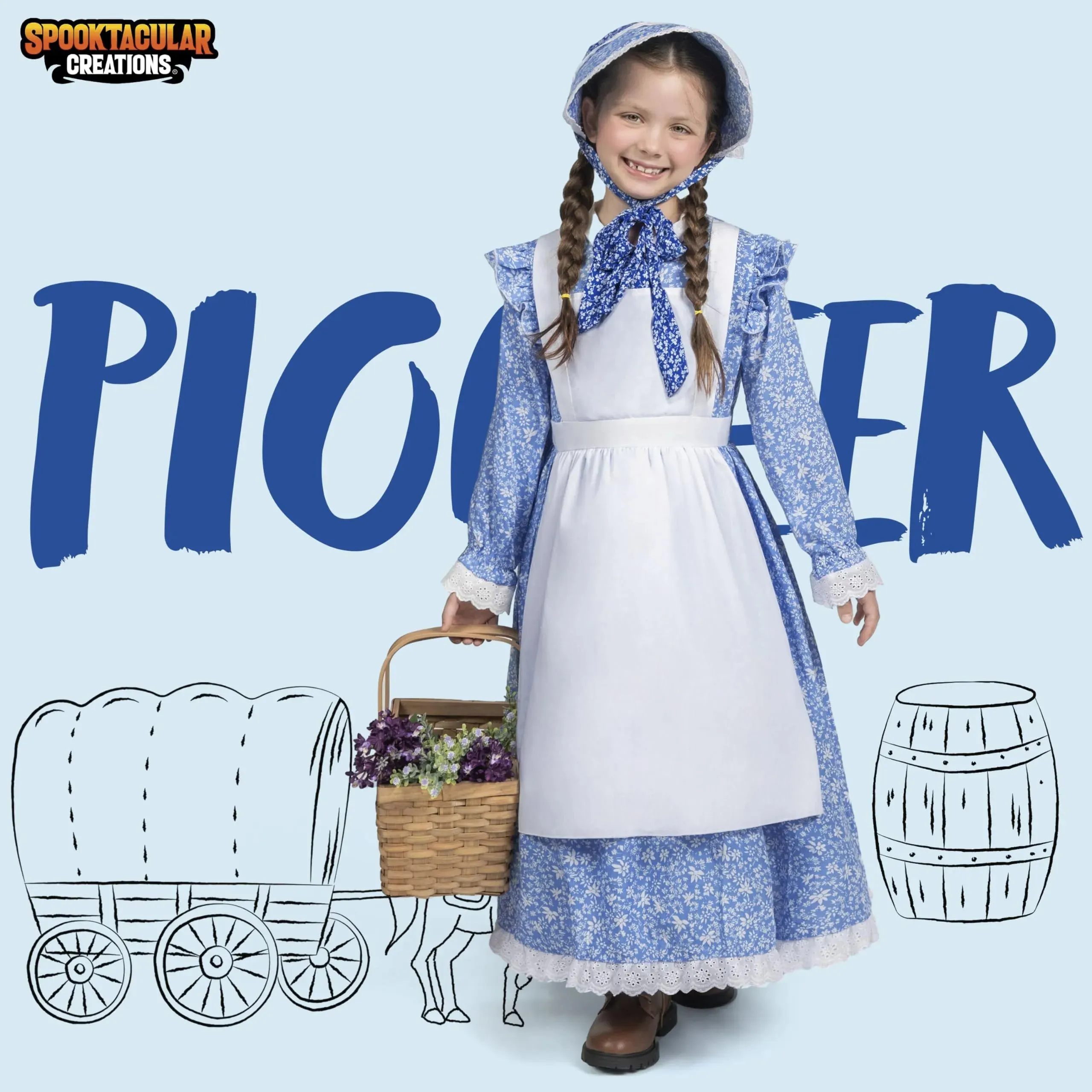 Pioneer Girl Costume, Colonial Dress Costume for Girls