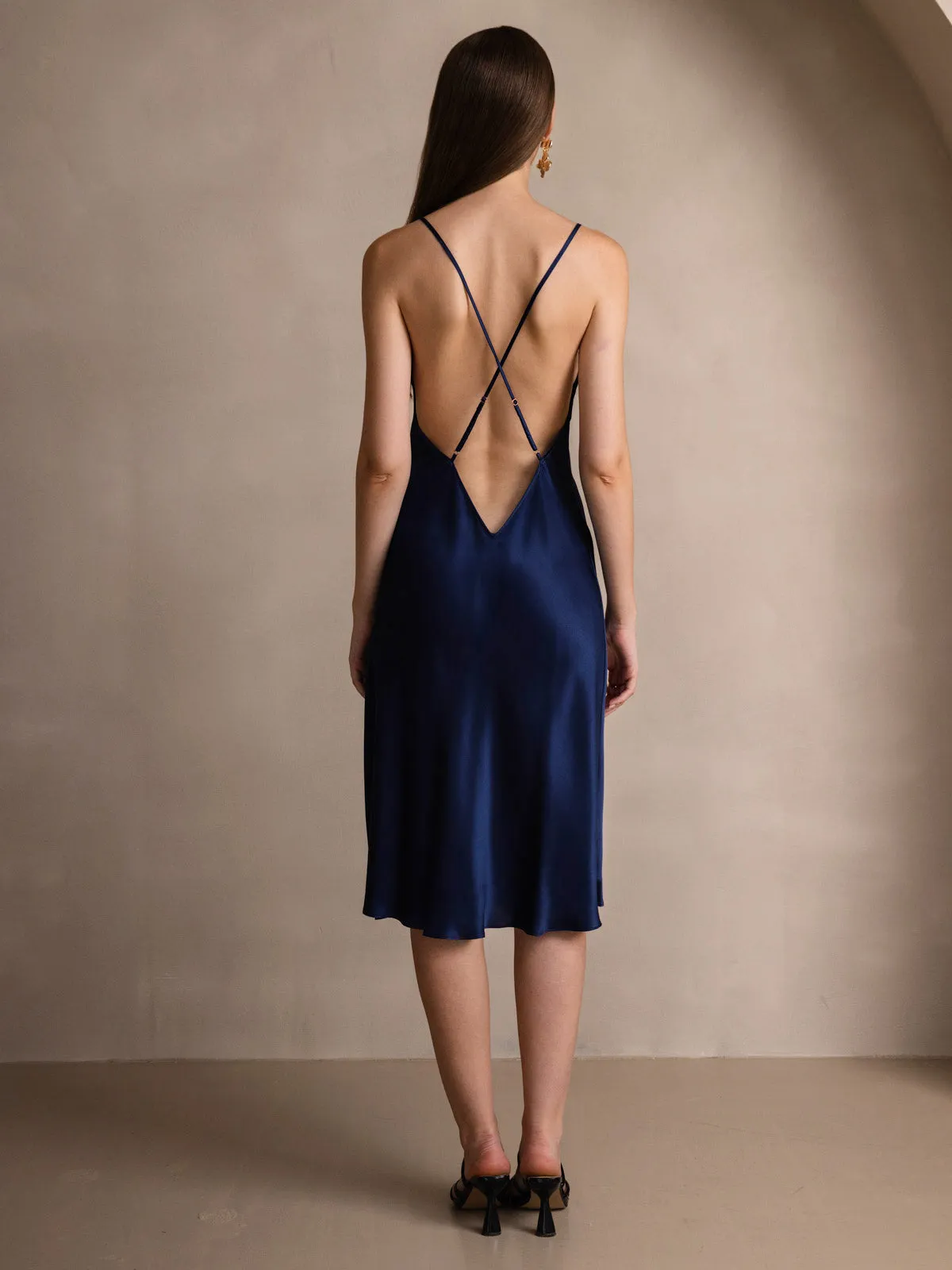 Pure Silk Sexy Criss Cross Backless Long Slip Dress