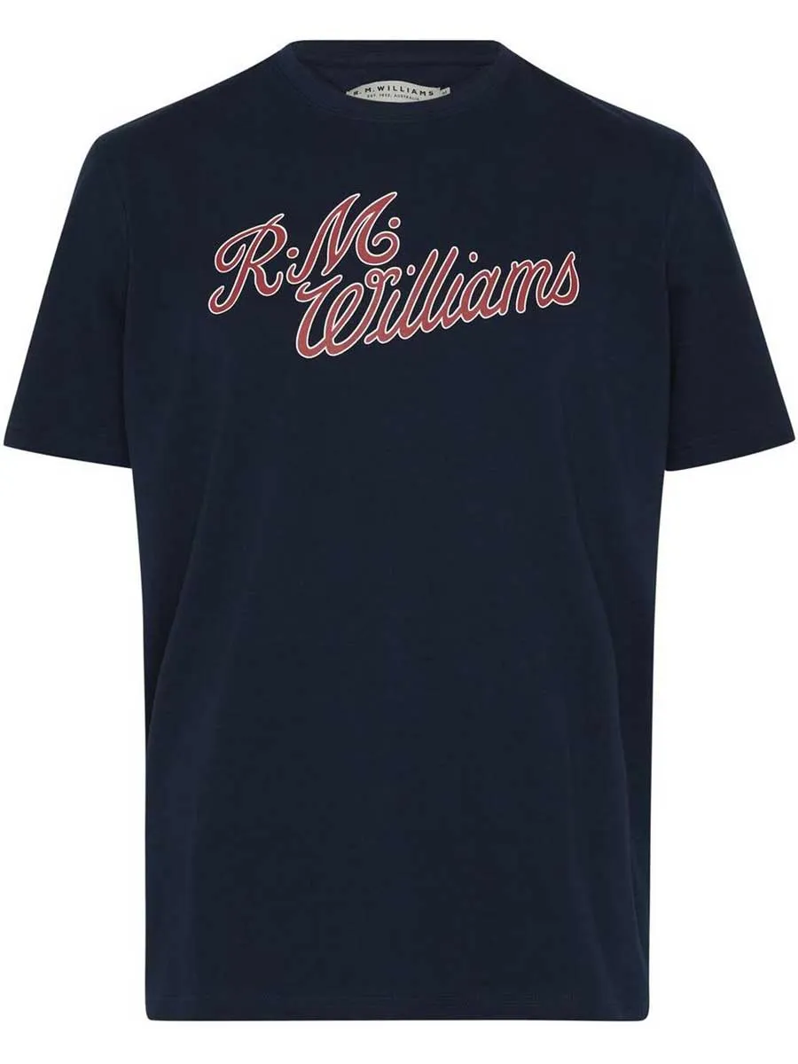 RM WILLIAMS Script T-Shirt - Men's Crew Neck - Navy