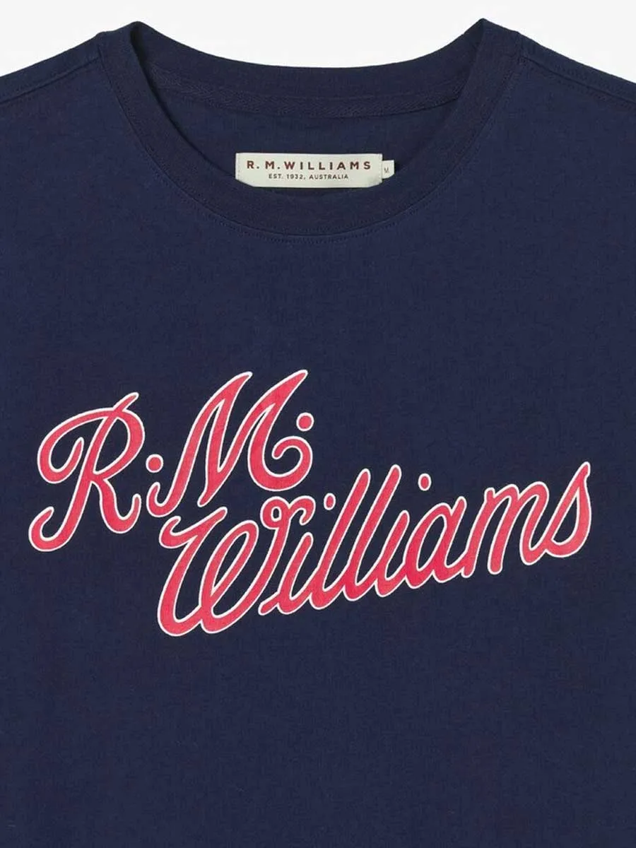 RM WILLIAMS Script T-Shirt - Men's Crew Neck - Navy