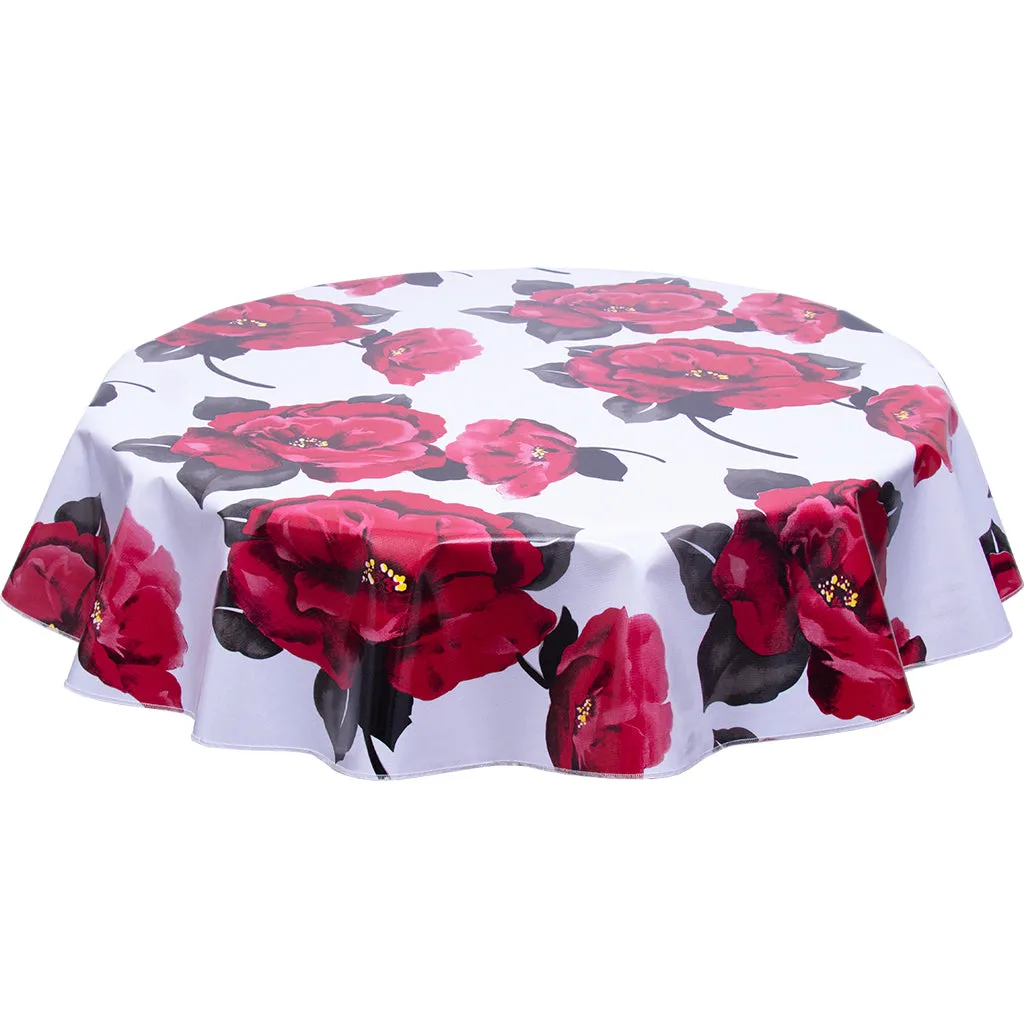 Round Oilcloth Tablecloth Gardenia White