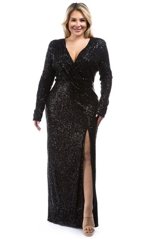 Royal Curves Black Sequin Gown-FINAL SALE-NOT ELIGIBLE FOR EXCHANGE OR REFUND