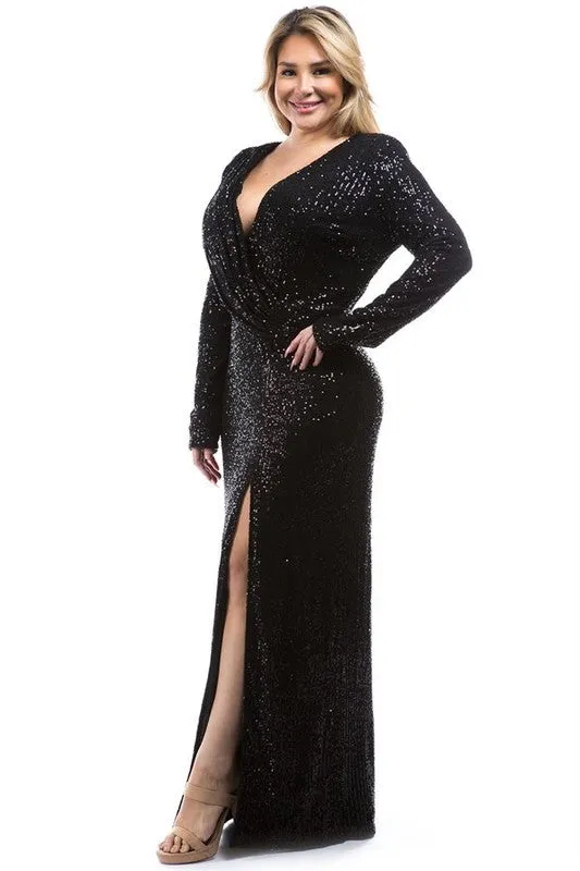 Royal Curves Black Sequin Gown-FINAL SALE-NOT ELIGIBLE FOR EXCHANGE OR REFUND