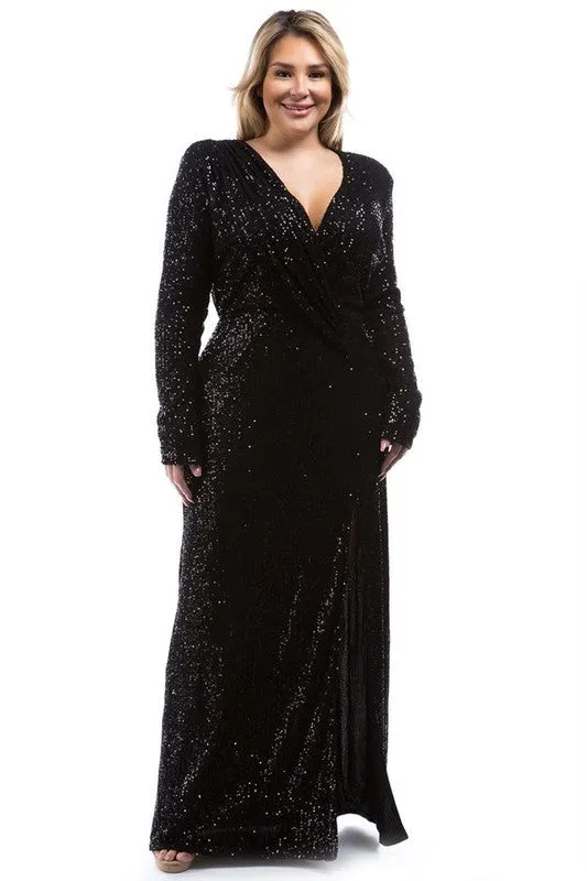 Royal Curves Black Sequin Gown-FINAL SALE-NOT ELIGIBLE FOR EXCHANGE OR REFUND