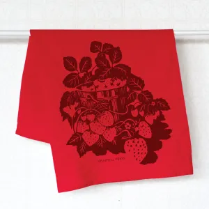 Screen Printed Red Strawberries Generous Kitchen Towel