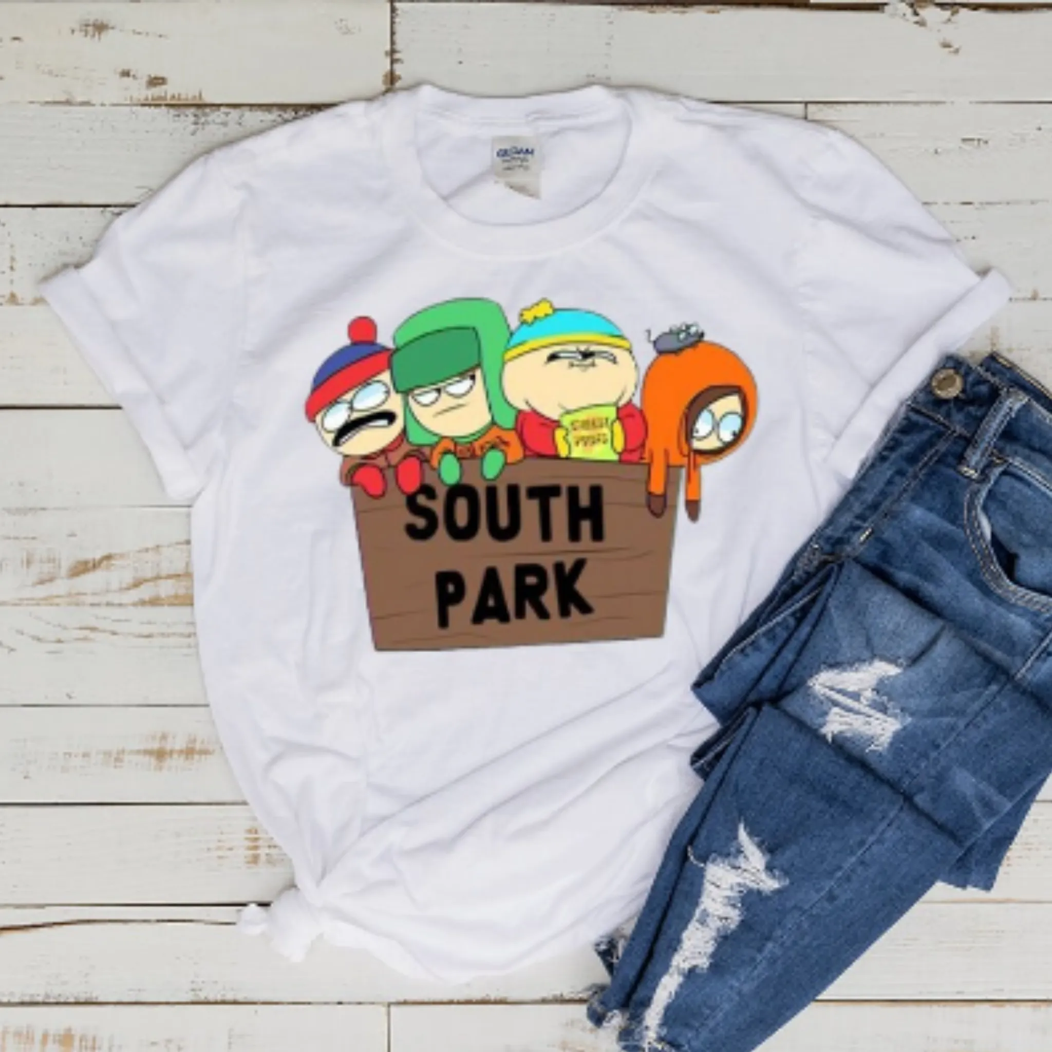 southpark characters on a fence  , southpark t shirt