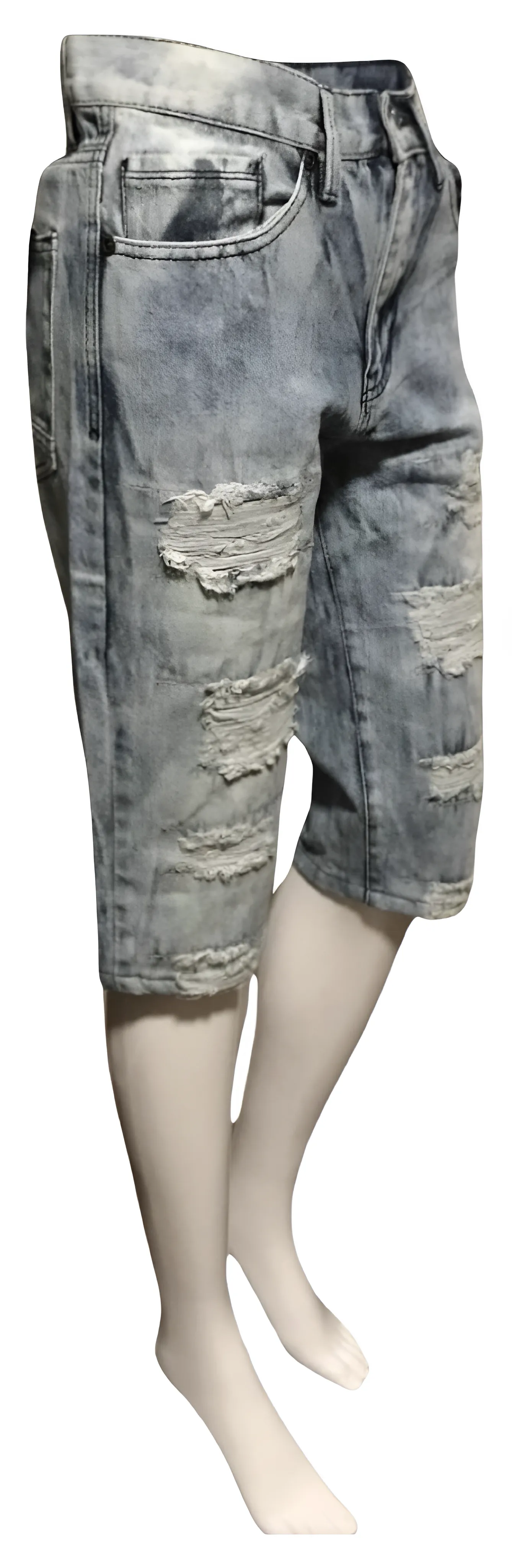 ^SOUTHPOLE^ (BLUE) RIPPED DENIM SHORTS (WAIST 29”)