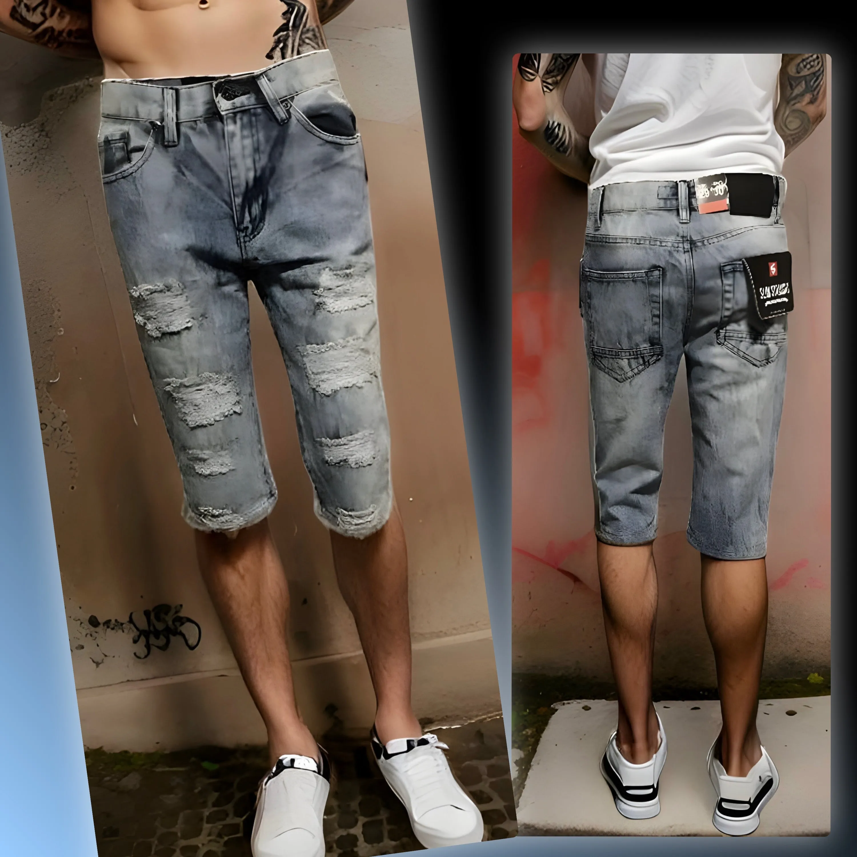 ^SOUTHPOLE^ (BLUE) RIPPED DENIM SHORTS (WAIST 29”)