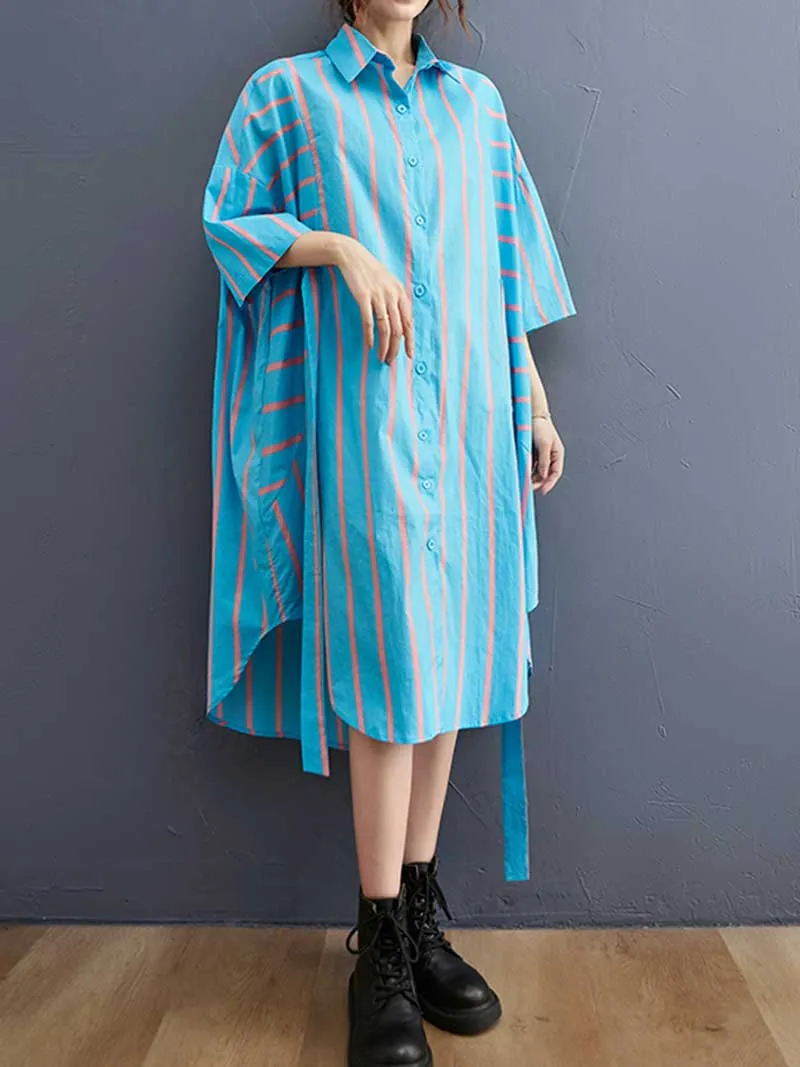 Stripes Cotton Blue Color Shirt Dress