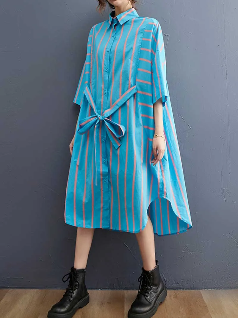 Stripes Cotton Blue Color Shirt Dress