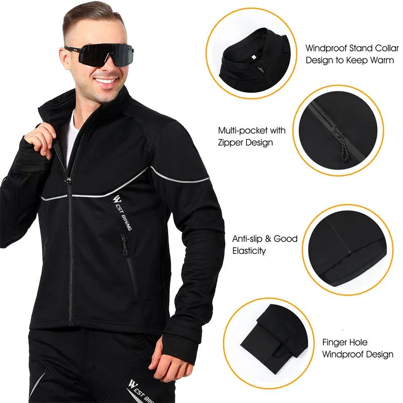 Winter Cycling Jacket Windproof Thermal Fleece Men's Bike Jersey MTB Road Bicycle Riding Running Snowboarding Coat